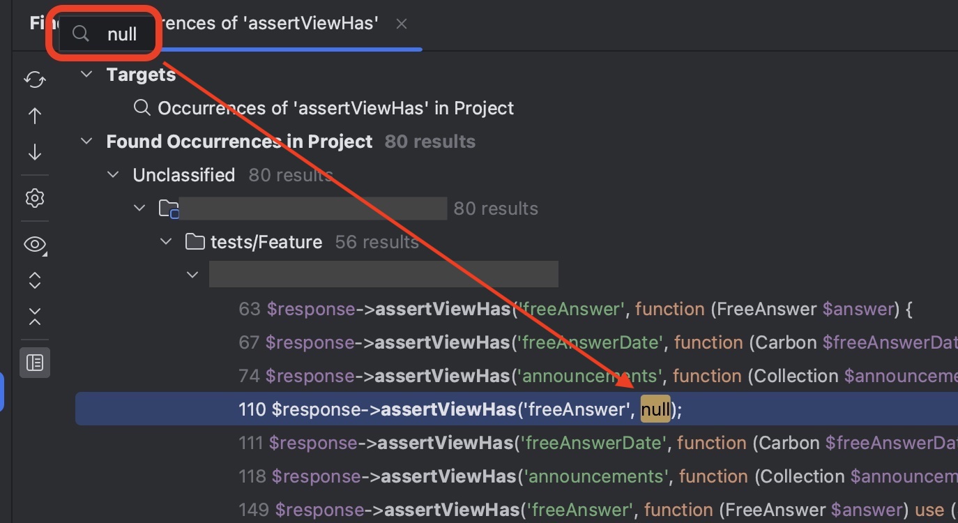 Searching within PHPStorm search results