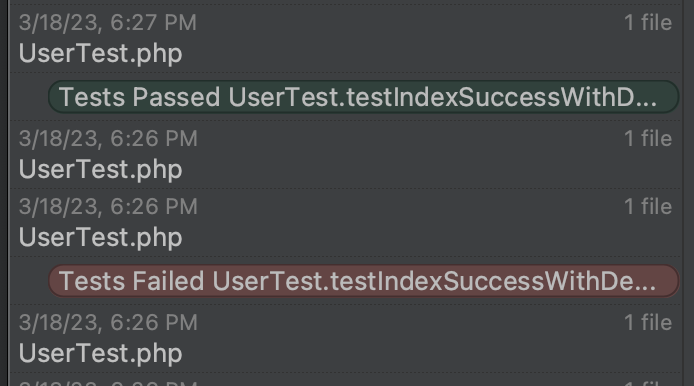 Test status in PHPStorm Local History